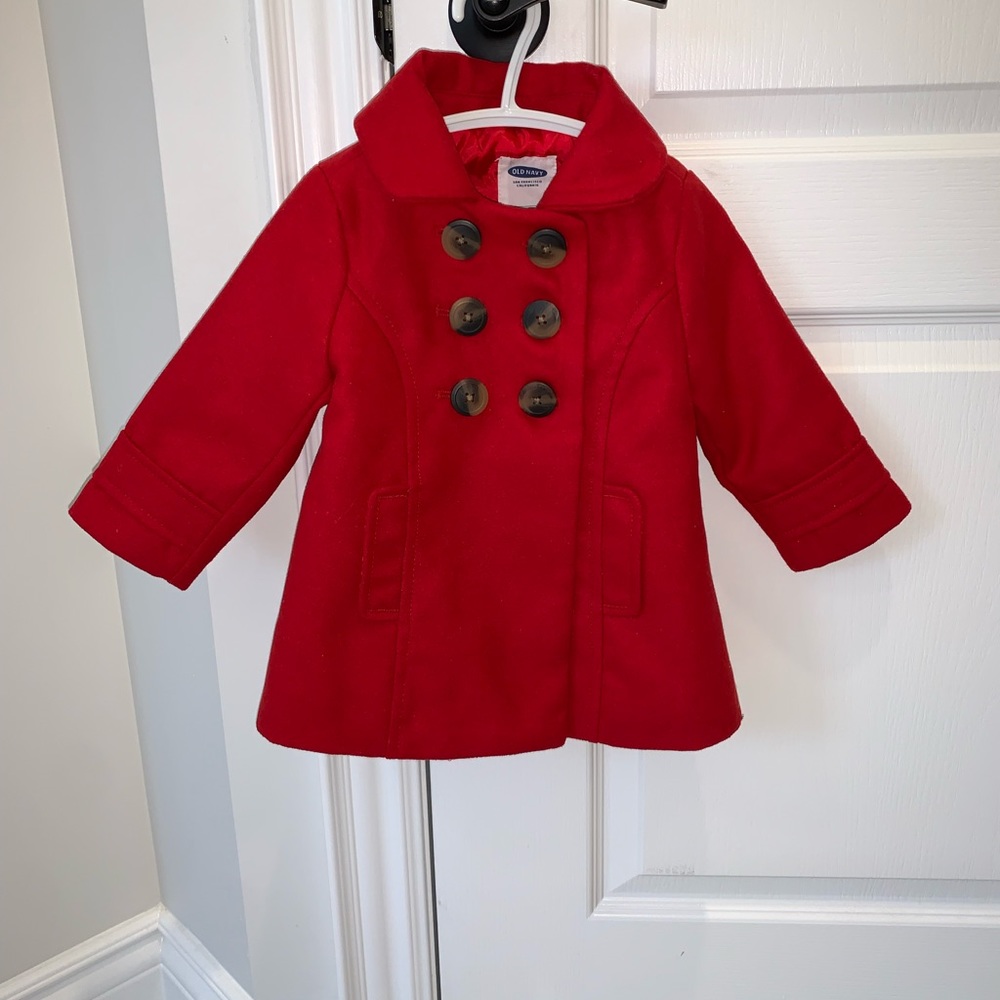 Old Navy. Red toddler girl pea coat size 12-18 months ❄️GUC/EUC